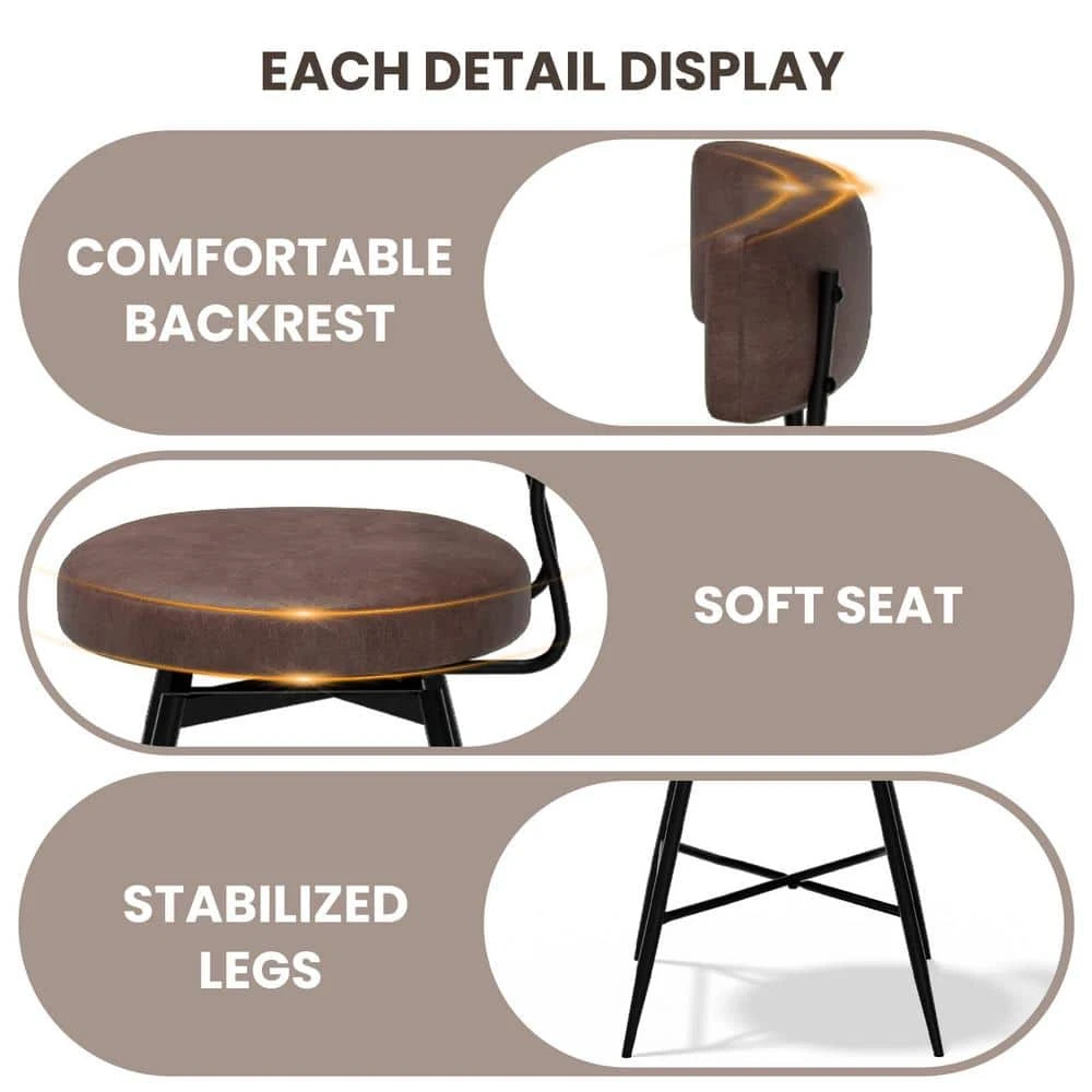 Peel PU 27 In. Swivel Brown Metal High Bar Stool (Set Of 2) 5 Peel PU 27 In. Swivel Brown Metal High Bar Stool (Set Of 2) - Image 5