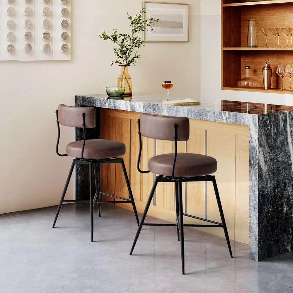 Peel PU 27 In. Swivel Brown Metal High Bar Stool (Set Of 2) 6 Peel PU 27 In. Swivel Brown Metal High Bar Stool (Set Of 2) - Image 6