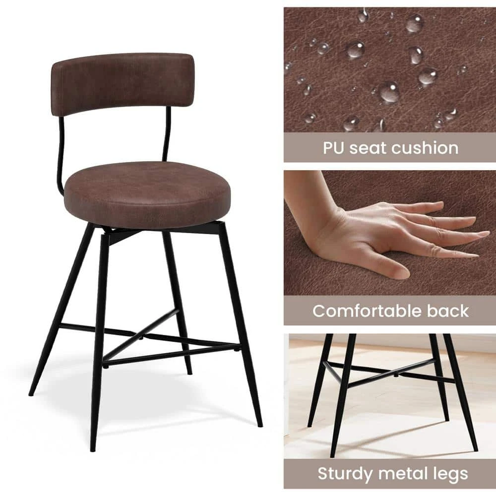 Peel PU 27 In. Swivel Brown Metal High Bar Stool (Set Of 2) 4 Peel PU 27 In. Swivel Brown Metal High Bar Stool (Set Of 2) - Image 4