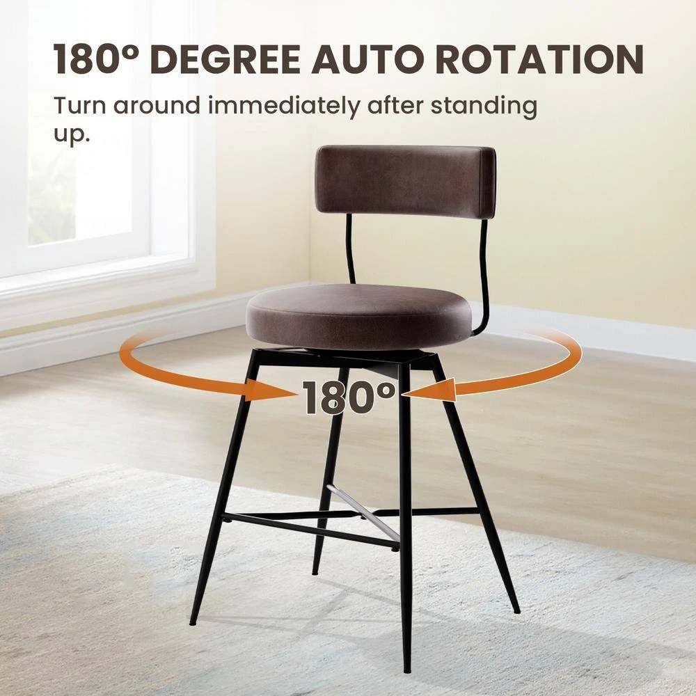 Peel PU 27 In. Swivel Brown Metal High Bar Stool (Set Of 2) 3 Peel PU 27 In. Swivel Brown Metal High Bar Stool (Set Of 2) - Image 3