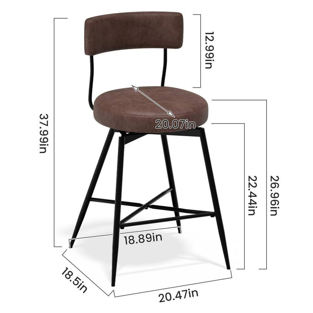 Peel PU 27 In. Swivel Brown Metal High Bar Stool (Set Of 2) 2 Peel PU 27 In. Swivel Brown Metal High Bar Stool (Set Of 2) - Image 2