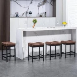 Peel Modern 24 In. Counter Height Faux Leather Brown Bar Stools For Kitchen Set Of 2 -More Furniture Store brown jearey bar stools puzbd brown 31 1000