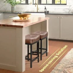 Peel Modern 24 In. Counter Height Faux Leather Brown Bar Stools For Kitchen Set Of 2 -More Furniture Store brown jearey bar stools puzbd brown 4f 1000