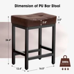 Peel Modern 24 In. Counter Height Faux Leather Brown Bar Stools For Kitchen Set Of 2 -More Furniture Store brown jearey bar stools puzbd brown 66 1000