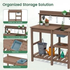 40.94 In. W X 47.24 In. H Brown HDPE Weather-Resistant Garden Potting Bench Table With Storage Shelf 11 40.94 In. W X 47.24 In. H Brown HDPE Weather-Resistant Garden Potting Bench Table With Storage Shelf -More Furniture Store brown jearey potting benches and tables yygzt zm 1f 1000