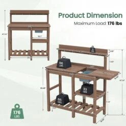 40.94 In. W X 47.24 In. H Brown HDPE Weather-Resistant Garden Potting Bench Table With Storage Shelf 14 40.94 In. W X 47.24 In. H Brown HDPE Weather-Resistant Garden Potting Bench Table With Storage Shelf -More Furniture Store brown jearey potting benches and tables yygzt zm 76 1000