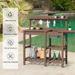 40.94 In. W X 47.24 In. H Brown HDPE Weather-Resistant Garden Potting Bench Table With Storage Shelf 13 40.94 In. W X 47.24 In. H Brown HDPE Weather-Resistant Garden Potting Bench Table With Storage Shelf -More Furniture Store brown jearey potting benches and tables yygzt zm fa 1000