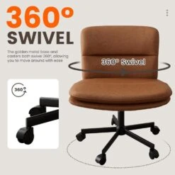 Peel Contemporary Faux Leather Swivel Ergonomic Task Office Chair In Brown With Enlarged Seat Width -More Furniture Store brown jearey task chairs pepu brown 4f 1000