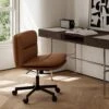 Peel Contemporary Faux Leather Swivel Ergonomic Task Office Chair In Brown With Enlarged Seat Width