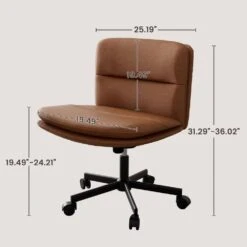 Peel Contemporary Faux Leather Swivel Ergonomic Task Office Chair In Brown With Enlarged Seat Width -More Furniture Store brown jearey task chairs pepu brown 66 1000