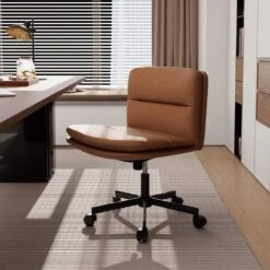 Contemporary Brown Task Chair Office Swivel Ergonomic Upholstered Chair With Enlarged Seat Width