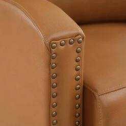 Classic Vintage Cigar Camel Hand Push Leather Recliner With Nailhead Trim 13 Classic Vintage Cigar Camel Hand Push Leather Recliner With Nailhead Trim -More Furniture Store camel jearey recliners rc ts camel 1f 1000