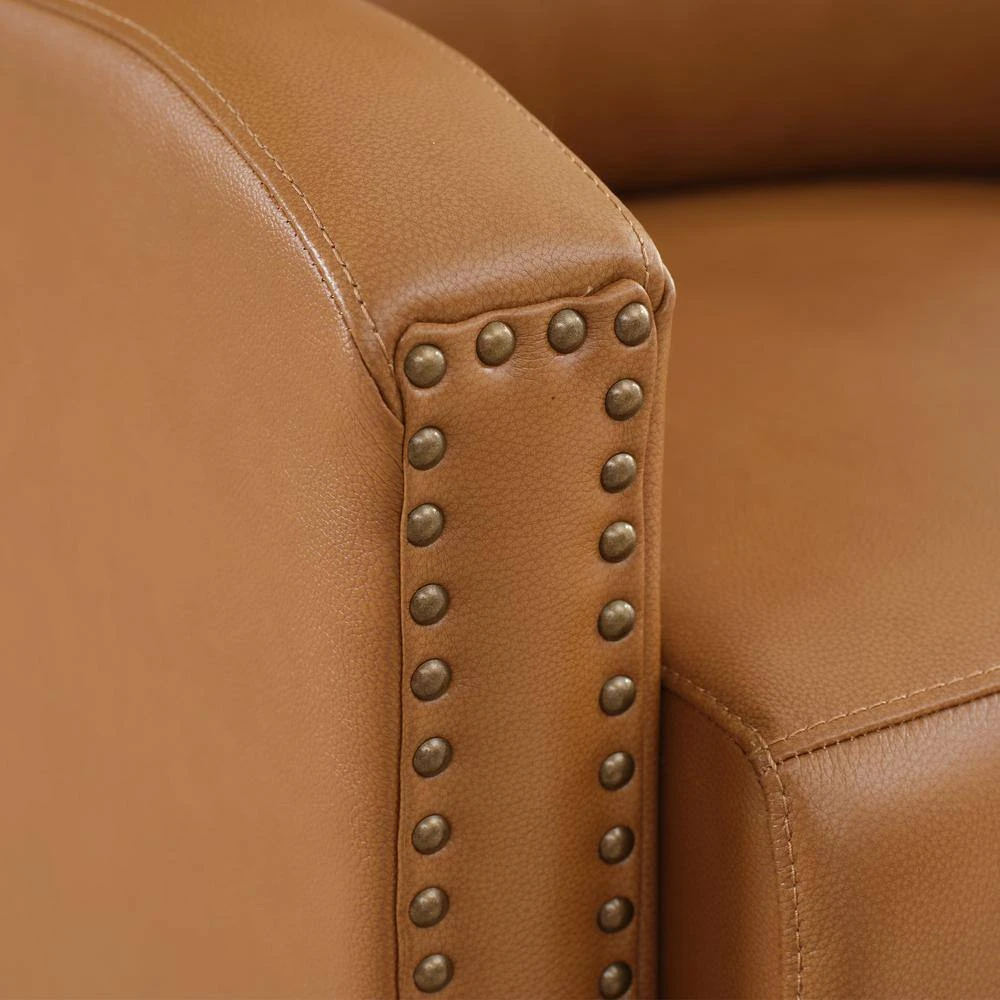Classic Vintage Cigar Camel Hand Push Leather Recliner With Nailhead Trim 5 Classic Vintage Cigar Camel Hand Push Leather Recliner With Nailhead Trim - Image 5