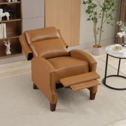 Classic Vintage Cigar Camel Hand Push Leather Recliner With Nailhead Trim 17 Classic Vintage Cigar Camel Hand Push Leather Recliner With Nailhead Trim -More Furniture Store camel jearey recliners rc ts camel 31 1000
