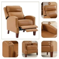 Classic Vintage Cigar Camel Hand Push Leather Recliner With Nailhead Trim 12 Classic Vintage Cigar Camel Hand Push Leather Recliner With Nailhead Trim -More Furniture Store camel jearey recliners rc ts camel 4f 1000