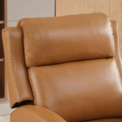 Classic Vintage Cigar Camel Hand Push Leather Recliner With Nailhead Trim 15 Classic Vintage Cigar Camel Hand Push Leather Recliner With Nailhead Trim -More Furniture Store camel jearey recliners rc ts camel fa 1000