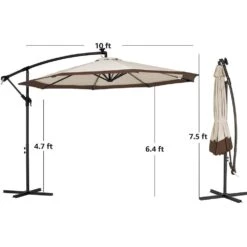 10 Ft. Steel Solar Lighted Cantilever Patio Umbrellas With Sandbag Weighted Base In Beige And Brown Splicing -More Furniture Store cantilever umbrellas 10dzxj b b 1d 1000