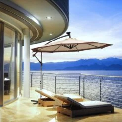 10 Ft. Steel Solar Lighted Cantilever Patio Umbrellas With Sandbag Weighted Base In Beige And Brown Splicing -More Furniture Store cantilever umbrellas 10dzxj b b 31 1000