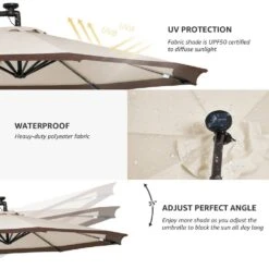 10 Ft. Steel Solar Lighted Cantilever Patio Umbrellas With Sandbag Weighted Base In Beige And Brown Splicing -More Furniture Store cantilever umbrellas 10dzxj b b 66 1000