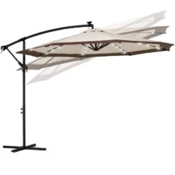 10 Ft. Steel Solar Lighted Cantilever Patio Umbrellas With Sandbag Weighted Base In Beige And Brown Splicing -More Furniture Store cantilever umbrellas 10dzxj b b 77 1000