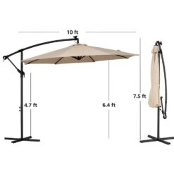 10 Ft. Steel Solar Lighted Cantilever Patio Umbrellas With Sandbag Weighted Base In Beige 13 10 Ft. Steel Solar Lighted Cantilever Patio Umbrellas With Sandbag Weighted Base In Beige -More Furniture Store cantilever umbrellas 10dzxj beige 1d 1000