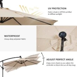 10 Ft. Steel Solar Lighted Cantilever Patio Umbrellas With Sandbag Weighted Base In Beige 14 10 Ft. Steel Solar Lighted Cantilever Patio Umbrellas With Sandbag Weighted Base In Beige -More Furniture Store cantilever umbrellas 10dzxj beige 66 1000