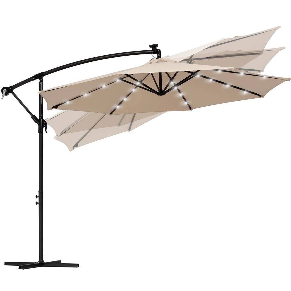 10 Ft. Steel Solar Lighted Cantilever Patio Umbrellas With Sandbag Weighted Base In Beige 7 10 Ft. Steel Solar Lighted Cantilever Patio Umbrellas With Sandbag Weighted Base In Beige - Image 7