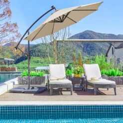 10 Ft. Steel Solar Lighted Cantilever Patio Umbrellas With Sandbag Weighted Base In Beige 16 10 Ft. Steel Solar Lighted Cantilever Patio Umbrellas With Sandbag Weighted Base In Beige -More Furniture Store cantilever umbrellas 10dzxj beige d4 1000