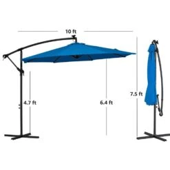 10 Ft. Steel Solar Lighted Cantilever Patio Umbrellas With Sandbag Weighted Base In Blue 9 10 Ft. Steel Solar Lighted Cantilever Patio Umbrellas With Sandbag Weighted Base In Blue -More Furniture Store cantilever umbrellas 10dzxj blue 1d 1000