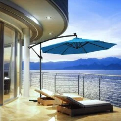 10 Ft. Steel Solar Lighted Cantilever Patio Umbrellas With Sandbag Weighted Base In Blue 13 10 Ft. Steel Solar Lighted Cantilever Patio Umbrellas With Sandbag Weighted Base In Blue -More Furniture Store cantilever umbrellas 10dzxj blue 31 1000