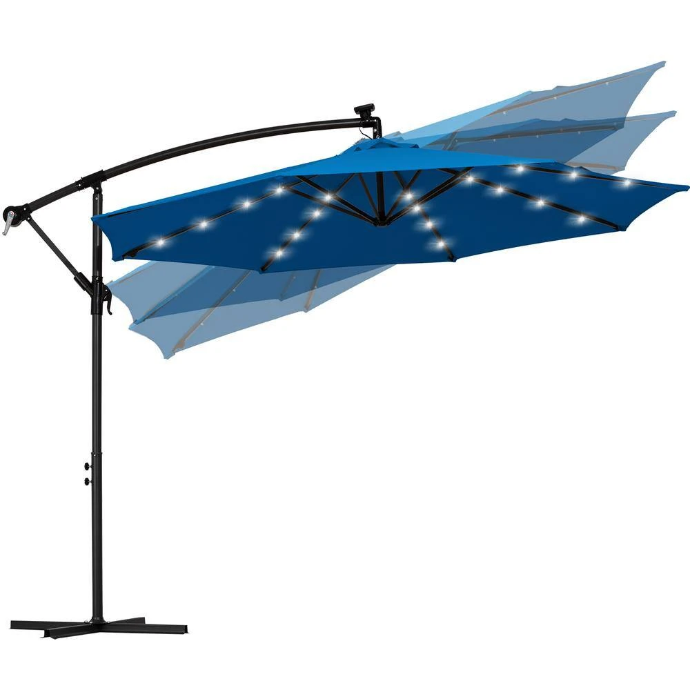 10 Ft. Steel Solar Lighted Cantilever Patio Umbrellas With Sandbag Weighted Base In Blue 5 10 Ft. Steel Solar Lighted Cantilever Patio Umbrellas With Sandbag Weighted Base In Blue - Image 5