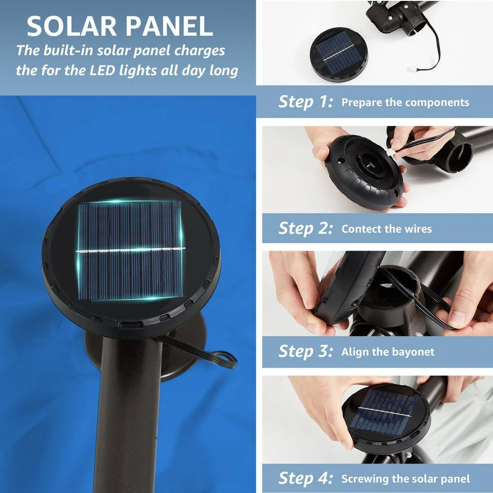 10 Ft. Steel Solar Lighted Cantilever Patio Umbrellas With Sandbag Weighted Base In Blue 2 10 Ft. Steel Solar Lighted Cantilever Patio Umbrellas With Sandbag Weighted Base In Blue - Image 2