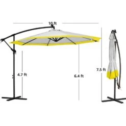10 Ft. Steel Solar Lighted Cantilever Patio Umbrellas With Sandbag Weighted Base In Gray And Yellow Splicing -More Furniture Store cantilever umbrellas 10dzxj g y 1d 1000