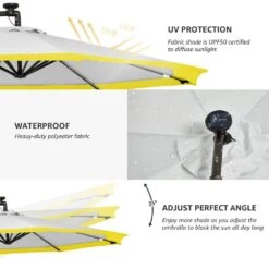 10 Ft. Steel Solar Lighted Cantilever Patio Umbrellas With Sandbag Weighted Base In Gray And Yellow Splicing -More Furniture Store cantilever umbrellas 10dzxj g y 66 1000