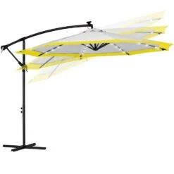10 Ft. Steel Solar Lighted Cantilever Patio Umbrellas With Sandbag Weighted Base In Gray And Yellow Splicing -More Furniture Store cantilever umbrellas 10dzxj g y 77 1000