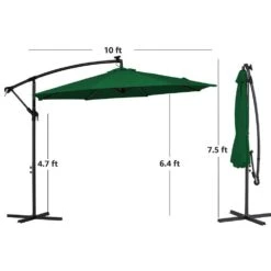 10 Ft. Steel Solar Lighted Cantilever Patio Umbrellas With Sandbag Weighted Base In Green -More Furniture Store cantilever umbrellas 10dzxj green 1d 1000