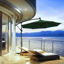10 Ft. Steel Solar Lighted Cantilever Patio Umbrellas With Sandbag Weighted Base In Green -More Furniture Store cantilever umbrellas 10dzxj green 31 1000