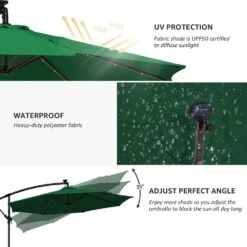 10 Ft. Steel Solar Lighted Cantilever Patio Umbrellas With Sandbag Weighted Base In Green -More Furniture Store cantilever umbrellas 10dzxj green 66 1000