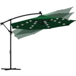 10 Ft. Steel Solar Lighted Cantilever Patio Umbrellas With Sandbag Weighted Base In Green -More Furniture Store cantilever umbrellas 10dzxj green 77 1000