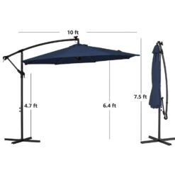 10 Ft. Steel Solar Lighted Cantilever Patio Umbrellas With Sandbag Weighted Base In Navy 11 10 Ft. Steel Solar Lighted Cantilever Patio Umbrellas With Sandbag Weighted Base In Navy -More Furniture Store cantilever umbrellas 10dzxj navy 1d 1000