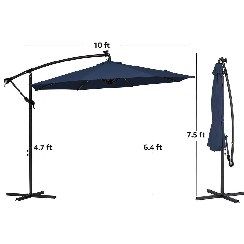 10 Ft. Steel Solar Lighted Cantilever Patio Umbrellas With Sandbag Weighted Base In Navy 4 10 Ft. Steel Solar Lighted Cantilever Patio Umbrellas With Sandbag Weighted Base In Navy - Image 4