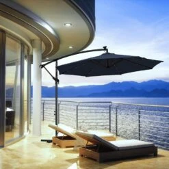 10 Ft. Steel Solar Lighted Cantilever Patio Umbrellas With Sandbag Weighted Base In Navy 15 10 Ft. Steel Solar Lighted Cantilever Patio Umbrellas With Sandbag Weighted Base In Navy -More Furniture Store cantilever umbrellas 10dzxj navy 31 1000