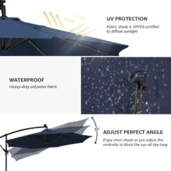 10 Ft. Steel Solar Lighted Cantilever Patio Umbrellas With Sandbag Weighted Base In Navy 12 10 Ft. Steel Solar Lighted Cantilever Patio Umbrellas With Sandbag Weighted Base In Navy -More Furniture Store cantilever umbrellas 10dzxj navy 66 1000