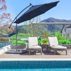 10 Ft. Steel Solar Lighted Cantilever Patio Umbrellas With Sandbag Weighted Base In Navy 14 10 Ft. Steel Solar Lighted Cantilever Patio Umbrellas With Sandbag Weighted Base In Navy -More Furniture Store cantilever umbrellas 10dzxj navy d4 1000