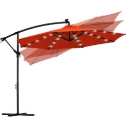 10 Ft. Steel Solar Lighted Cantilever Patio Umbrellas With Sandbag Weighted Base In Orange 11 10 Ft. Steel Solar Lighted Cantilever Patio Umbrellas With Sandbag Weighted Base In Orange -More Furniture Store cantilever umbrellas 10dzxj orange 77 1000