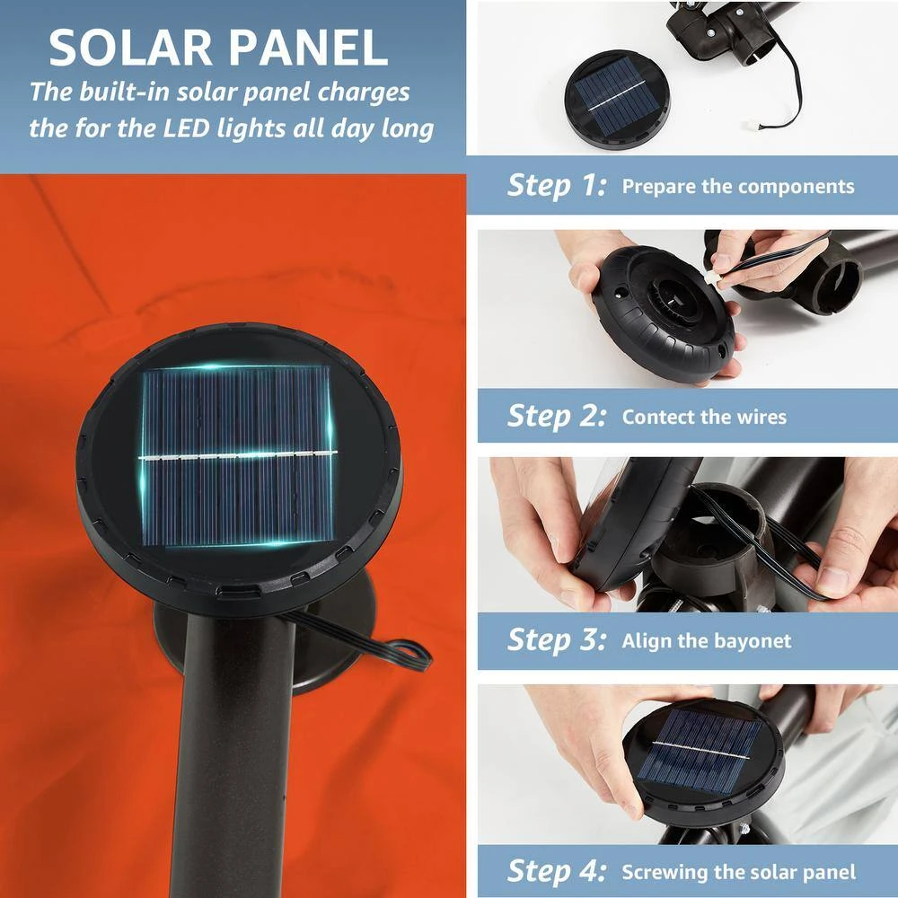 10 Ft. Steel Solar Lighted Cantilever Patio Umbrellas With Sandbag Weighted Base In Orange 2 10 Ft. Steel Solar Lighted Cantilever Patio Umbrellas With Sandbag Weighted Base In Orange - Image 2