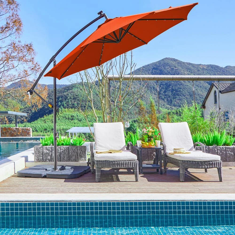 10 Ft. Steel Solar Lighted Cantilever Patio Umbrellas With Sandbag Weighted Base In Orange 6 10 Ft. Steel Solar Lighted Cantilever Patio Umbrellas With Sandbag Weighted Base In Orange - Image 6