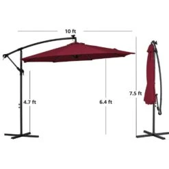 10 Ft. Steel Solar Lighted Cantilever Patio Umbrellas With Sandbag Weighted Base In Red -More Furniture Store cantilever umbrellas 10dzxj red 1d 1000