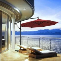 10 Ft. Steel Solar Lighted Cantilever Patio Umbrellas With Sandbag Weighted Base In Red -More Furniture Store cantilever umbrellas 10dzxj red 31 1000