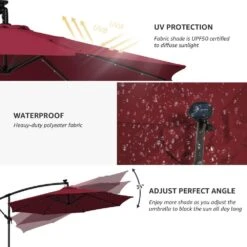 10 Ft. Steel Solar Lighted Cantilever Patio Umbrellas With Sandbag Weighted Base In Red -More Furniture Store cantilever umbrellas 10dzxj red 66 1000